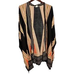 Kimono Black Multicolor Boho Gypsy Art Deco Duster Cardigan OS